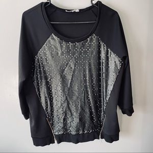 NY Collection black faux leather shirt